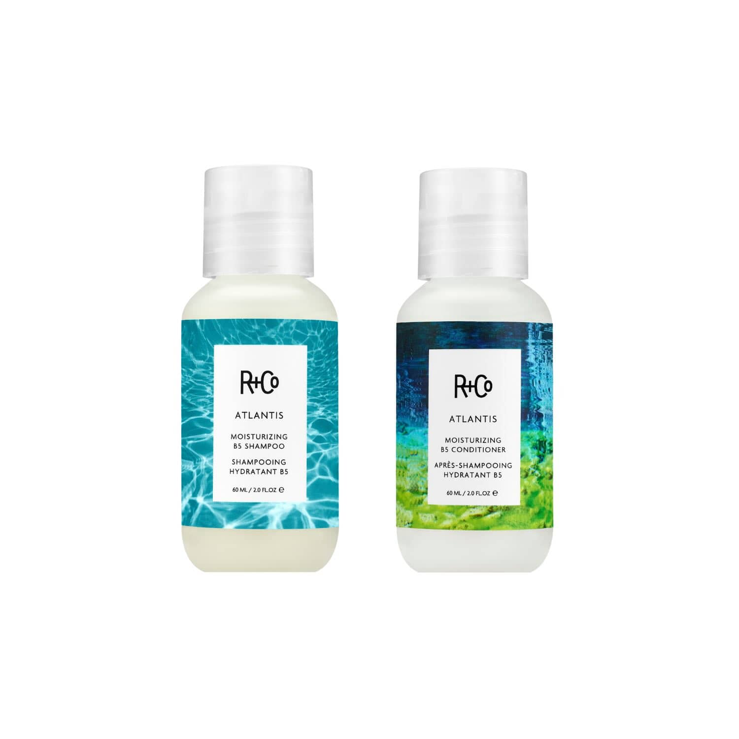 R+Co Atlantis Shampoo & Conditioner travel set